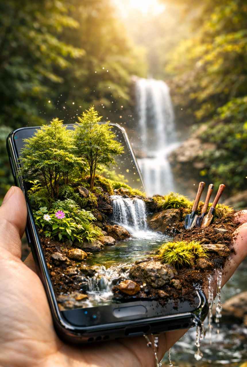 Digital growth image showing nature emerging from a mobile phone to represent how ÉclatTech helps businesses grow
